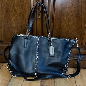 Coach Bleecker Cooper satchel in two-tone black gold python-embossed leather